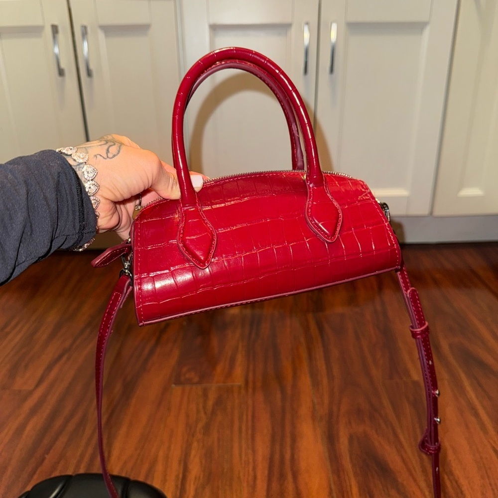 Mango Red Crocodile-Embossed Mini Bag - Picture 3 of 8